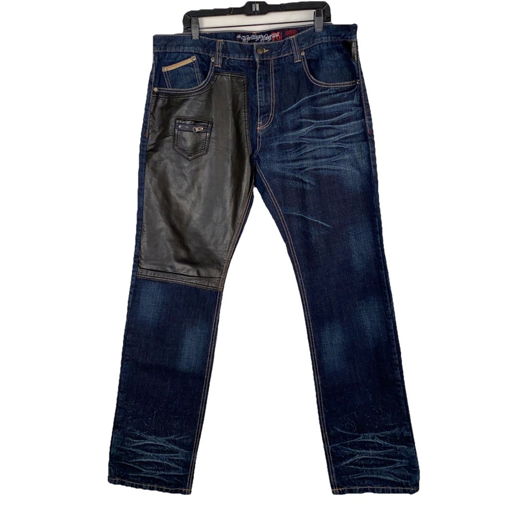 The Heritage Jeans by America 1776 Men's 38x 34 Leather Patch Dark Wash New NWOT